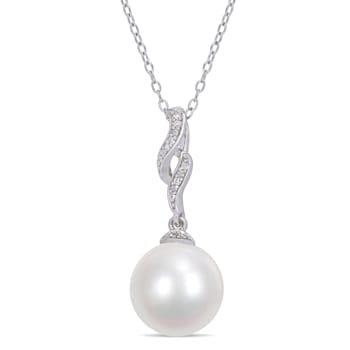 11-12MM Freshwater Cultured Pearl and Diamond Twist Pendant with Chain
in Sterling Silver
