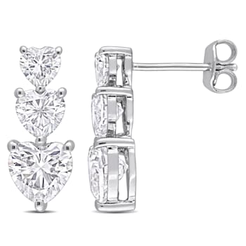 3 1/2 CT DEW Created Moissanite Graduated Triple Heart Earrings in
Sterling Silver