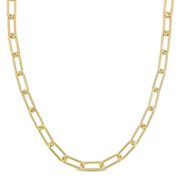 6MM Polished Paperclip Chain Necklace in Yellow Plated Sterling Silver