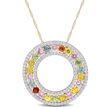 4 1/10 CT TGW Multi-Color Sapphire Circle Pendant with Chain in 14K
Yellow Gold