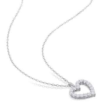 3/5 CT DEW Created Moissanite Open Heart Pendant with Chain in Sterling Silver