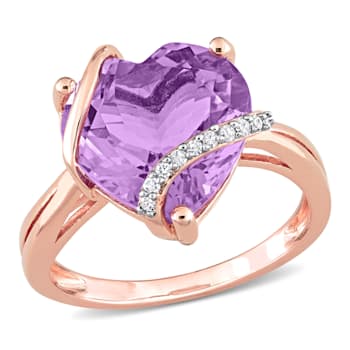 6 1/2 CT TGW Amethyst and Diamond Accent Heart Ring in Rose Plated
Sterling Silver