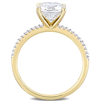 2 CT DEW Created Moissanite and 1/10 CT TW Diamond Engagement Ring in
14K Yellow Gold