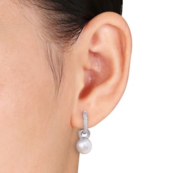 9-9.5MM South Sean Cultured Pearl and 1/2 CT TW Diamond Earrings in 14K
White Gold