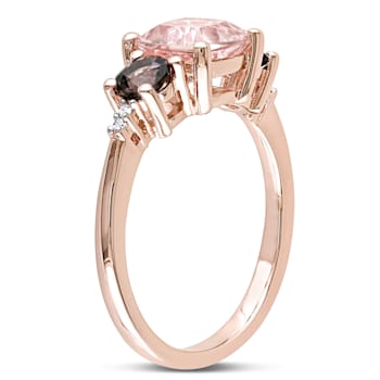 2 1/7 CTW Morganite, Smoky Quartz & Diamond 3-Stone Ring in Rose
Plated Sterling Silver