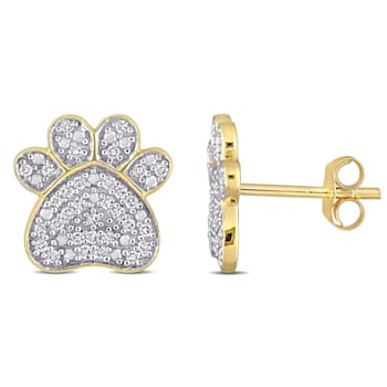 1/5 CT TDW Diamond Dog Paw Stud Earrings in 10k Yellow Gold