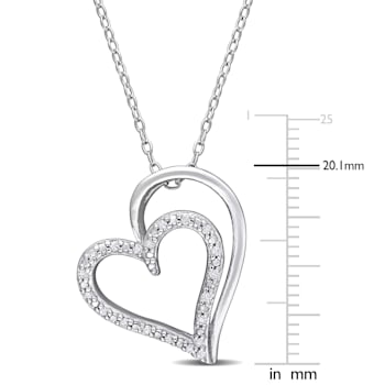 1/10 CT TDW Diamond Double Heart Pendant with Chain in Sterling Silver