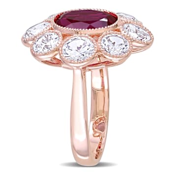 8 3/5 CT TGW Created Ruby and Created White Sapphire Floral Ring in 10K
Rose Gold