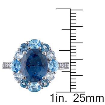 5 3/8 CTW London, Swiss and Sky Blue Topaz Halo Ring in Sterling Silver