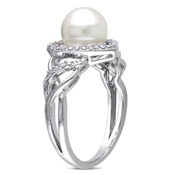 8-8.5MM Freshwater Cultured Pearl and 1/10 CT TW Diamond Open Heart Ring
in Sterling Silver