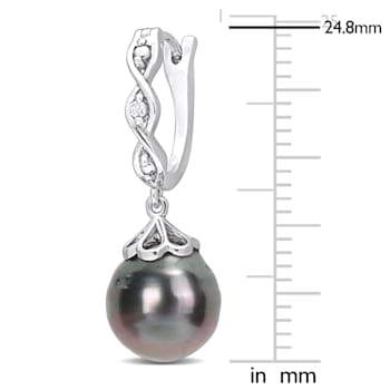8-9MM Black Tahitian Cultured Pearl and Diamond Accent Infinity Huggie
Earrings in Sterling Silver