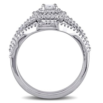 1/2 CT TW Princess Cut Diamond Double Halo Split Shank Bridal Set in
Sterling Silver