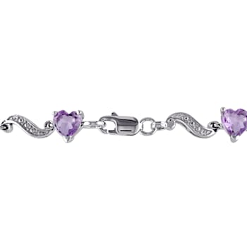 5 CT TGW Amethyst and Diamond Heart S-Link Bracelet Sterling Silver