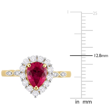 2 3/8 CT TGW Created Ruby and White Topaz and Diamond-Accent Halo Ring
in 10K Yellow Gold