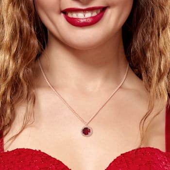3 CT TGW Garnet Halo Pendant with Chain in Rose Plated Sterling Silver