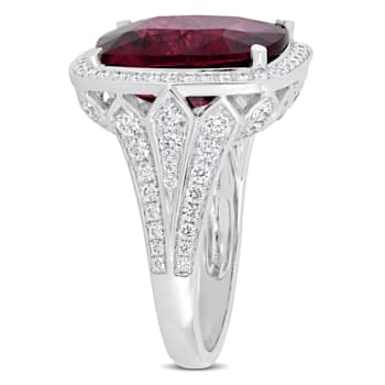 11 7/8 CT TGW Pink Tourmaline and 1 3/8 CT TW Diamond Halo Cocktail Ring
in 14K White Gold