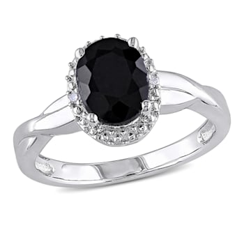 1 3/5 CTW Black Sapphire and Diamond Crossover Ring in Sterling Silver
