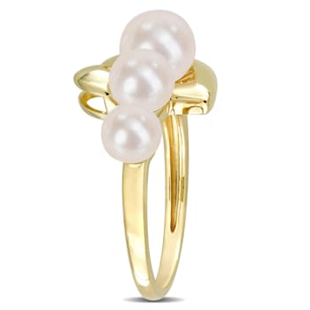 5-7.5MM Freshwater Cultured Pearl Heart Ring in Yellow Plated Sterling Silver
