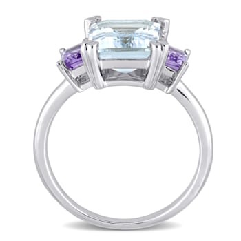 3 2/5 CT TGW Aquamarine and Rose de France 3-Stone Cocktail Ring in
Sterling Silver