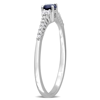 1/3 CT TGW Created Blue and White Sapphire with Diamond Accent Ring in
Sterling Silver