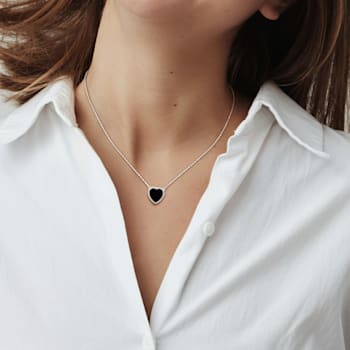 5 CT TGW Black Agate Necklace with Beaded Halo in Sterling Silver