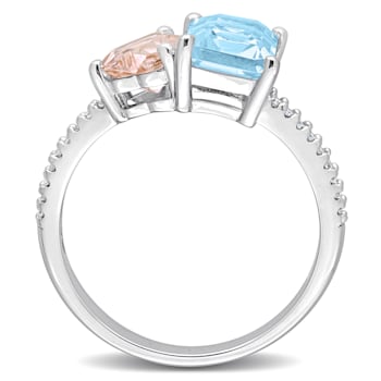 2 5/8 CT TGW Sky Blue Topaz and Morganite with 1/10 CT TW Diamond Toi et
Moi Ring in Sterling Silver