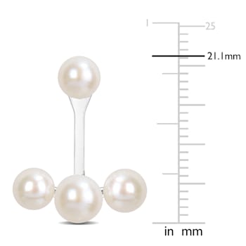 5-6.5MM Freshwater Cultured Pearl Dangle Earrings in 14K White Gold
