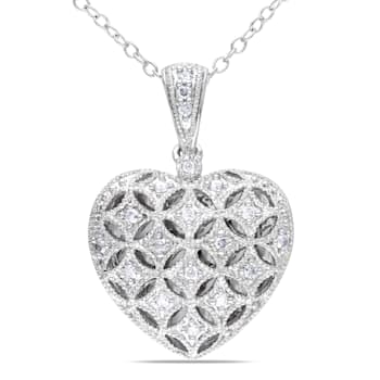 1/7 CT TW Diamond Heart Pendant with Chain in Sterling Silver
