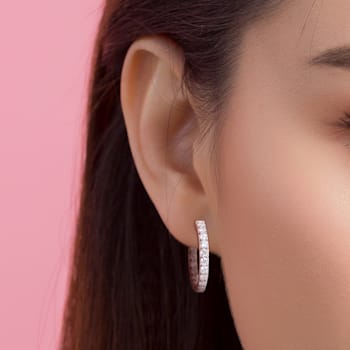 2 1/2 CT DEW Created Moissanite Beaded Hoop Earrings in 10K White Gold