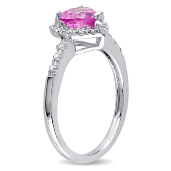 1 CT TGW Created Pink Sapphire and 1/10 CT TW Diamond Heart Halo Ring in
Sterling Silver