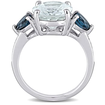 5 1/6 CT TGW Ice Aquamarine, London Blue Topaz and Diamond Accent
3-Stone Ring in Sterling Silver