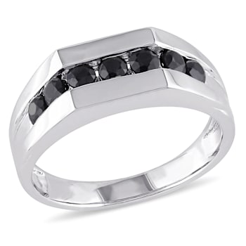 1 3/8 CT TGW BLACK SAPPHIRE MENS RING IN STERLING SILVER