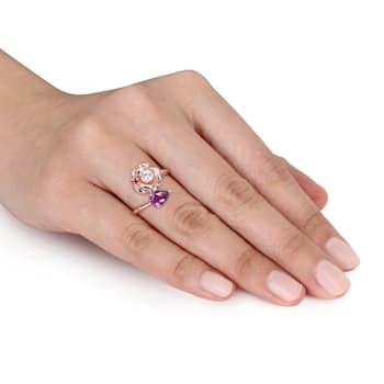 1 CT TGW Africran-Amethyst and Topaz 2-Stone Rose Ring in Rose Plated
Sterling Silver