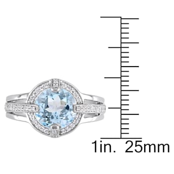 3 3/4 CT TGW Sky Blue and White Topaz Halo Split Ring in Sterling Silver
