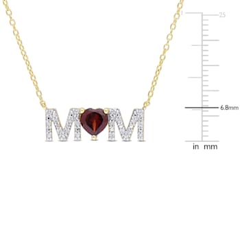 4/5 CT TGW Garnet and 1/10 CT TW Diamond "MOM" Pendant with
Chain in Yellow Plated Sterling Silver