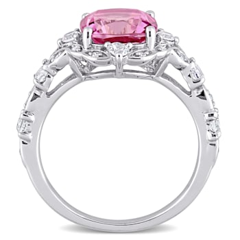3 CT TGW Pink Topaz and White Sapphire with Diamond Accent Vintage Halo
Ring in 10K White Gold