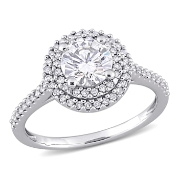 1 CT DEW Created Moissanite and 1/3 CT TW Diamond Double Halo Engagement
Ring in 14K White Gold