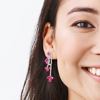 11 1/5 CT TGW Ruby and 2.67 CT TW Diamond Post Earrings in 14K White Gold