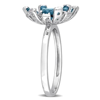 1 3/4 CT TGW London Blue and White Topaz Starburst Ring in Sterling Silver