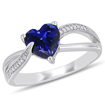 1 7/8 CT TGW Created Blue Sapphire and Diamond Accent Heart Crossover
Ring in Sterling Silver