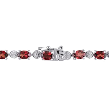 9 7/8 CT TGW Garnet and Diamond Accent Bracelet in Sterling Silver