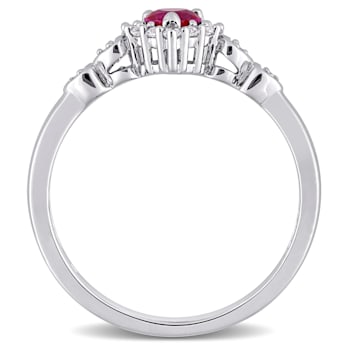 2/5 CT TGW Created Ruby, Created White Sapphire and Diamond Accent Halo
Ring in Sterling Silver