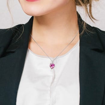 7 1/4 CT TGW Created Pink Sapphire and Diamond Accent Pendant with Chain
in Sterling Silver