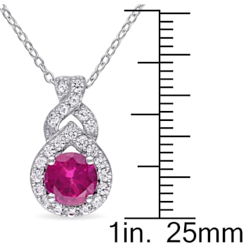 1 4/5 CT TGW  Created White Sapphire and Created Ruby Halo Pendant with
Chain in Sterling Silver