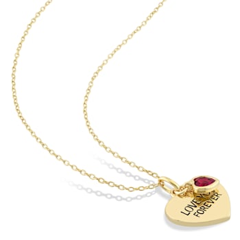 5/8 CT TGW Created Ruby "Love You Forever" Heart Pendant with
Chain in Yellow Plated Sterling Silver