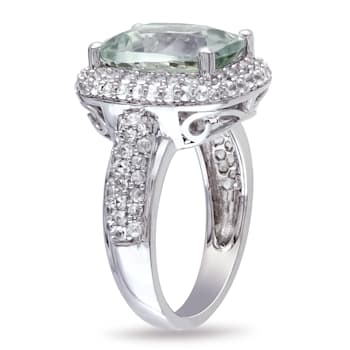 6 CTW Green Quartz and Created White Sapphire Double Halo Ring in
Sterling Silver