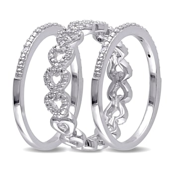 1/8 CT TW Diamond Heart Link Bridal Set in Sterling Silver
