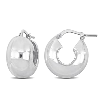 18MM Wide Huggie Polished Earrings in Sterling Silver