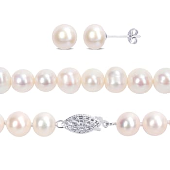 7.5-8MM Freshwater Cultured Pearl Necklace, Earrings & Bracelet Set
in Sterling Silver