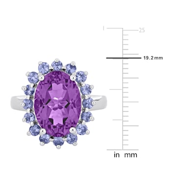 5 7/8 CT TGW Amethyst and Tanzanite Halo Cocktail Ring in Sterling Silver